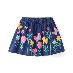 Babyhug Single Jersey Knit Mid Thigh Length Skirt Floral Print - Navy Blue