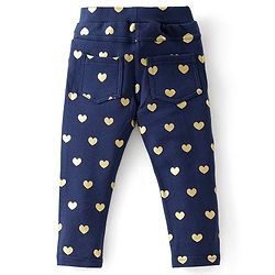 Babyhug Cotton Looper Knit Full Length Heart Printed Jeggings - Navy