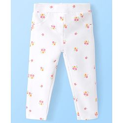 Babyhug Cotton Knit Full Length Looper Jeggings Floral Print - White