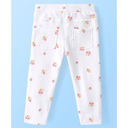 Babyhug Cotton Knit Full Length Looper Jeggings Floral Print - White