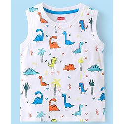 Babyhug 100% Cotton Knit Sleeveless T-Shirt Dino Print - White