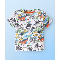 Babyhug Cotton Knit Half Sleeves  T-Shirt Dino Print- White