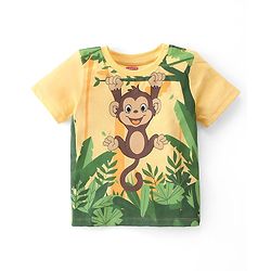 Babyhug Cotton Knit Half Sleeves  T-Shirt Monkey  Graphics- Yellow