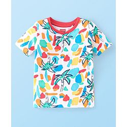 Babyhug 100% Cotton Knit Half Sleeves T-Shirt With Palm Tree Graphics - Multicolour