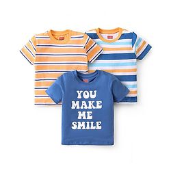 Babyhug Cotton Knit Half Sleeves  T-Shirts Striped & Text Graphics Pack of 3 - Multicolour