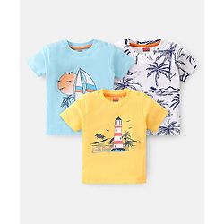 Babyhug Cotton Knit Half Sleeves T-Shirts Boat  Tree & Lighthouse Graphics Pack of 3 - Multicolour
