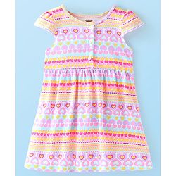 Babyhug Single Jersey Knit Cap Sleeves Frock with Bloomer Heart Print - Multicolor