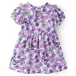 Babyhug Single Jersey Half Sleeves Frock with Bloomer Floral & Butterfly Print - White