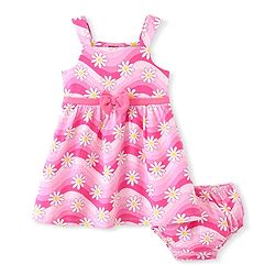 Babyhug 100% Cotton Single Jersey Knit Sleeveless Frock With Bloomer Floral Print - Pink