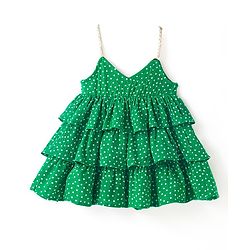 Babyhug Rayon Woven Sleeveless Frock Floral Corsage & Polka Dot Print - Green