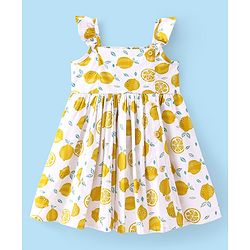 Babyhug Rayon Woven Sleeveless Frock Lemon Print - White