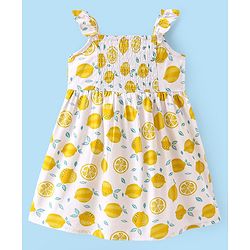 Babyhug Rayon Woven Sleeveless Frock Lemon Print - White
