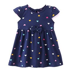 Babyhug Single Jersey Knit Half Sleeves Frocks with Floral Print Bow Applique Pack of 2 - Multicolour