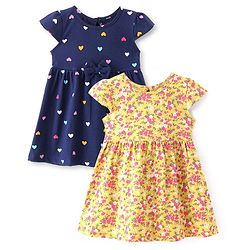 Babyhug Single Jersey Knit Half Sleeves Frocks with Floral Print Bow Applique Pack of 2 - Multicolour