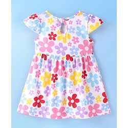 Babyhug Single Jersey Knit Cap Sleeves Frock With Floral & Polka Dot Print Pack of 2 - Red & White