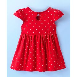 Babyhug Single Jersey Knit Cap Sleeves Frock With Floral & Polka Dot Print Pack of 2 - Red & White