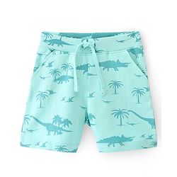 Babyhug Cotton Looper Knit Mid Thigh Shorts With Palm Tree Print - Blue