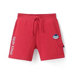 Babyhug Cotton Looper Knit Mid Thigh Shorts Text Print - Red