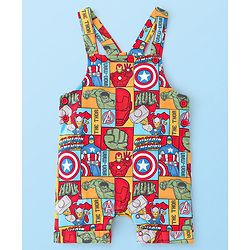 Babyhug Marvel Single Jersey Knit Dungaree with Half Sleeves T-Shirt Avenger Theme Print - Red