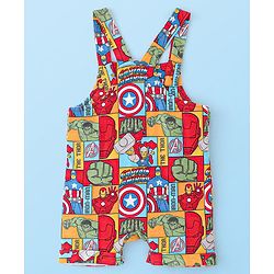 Babyhug Marvel Single Jersey Knit Dungaree with Half Sleeves T-Shirt Avenger Theme Print - Red
