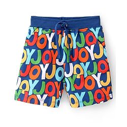 Babyhug Cotton Looper Knit Mid Thigh Shorts With Alphabet Print - Blue