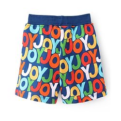 Babyhug Cotton Looper Knit Mid Thigh Shorts With Alphabet Print - Blue
