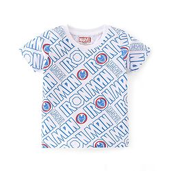 Babyhug Marvel Single Jersey Knit Dungaree with Half Sleeves T-Shirt Text & Avenger Print - Blue
