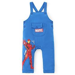 Babyhug Marvel Single Jersey Knit Dungaree with Half Sleeves T-Shirt Text & Avenger Print - Blue