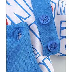 Babyhug Marvel Single Jersey Knit Dungaree with Half Sleeves T-Shirt Text & Avenger Print - Blue