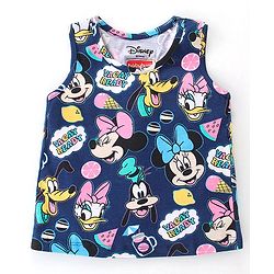 Babyhug Disney Cotton Knit Single Jersey Sleeveless T-Shirt & Shorts with Minnie Mouse Family Print - Navy Blue & Pink