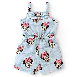 Babyhug Disney Cotton Knit Sleeveless Singlet Jumpsuit with Minnie Mouse Print - Blue