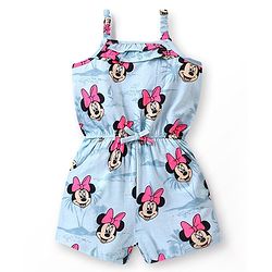 Babyhug Disney Cotton Knit Sleeveless Singlet Jumpsuit with Minnie Mouse Print - Blue