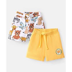 Babyhug Cotton Looper Knit Mid Thigh Shorts With Animal Print Pack of 2 - Multicolour