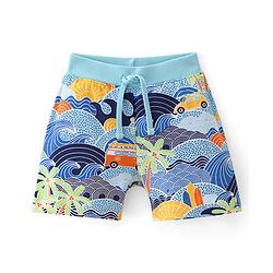 Babyhug Cotton Looper Knit Mid Thigh Length Shorts Scenery Print - Blue