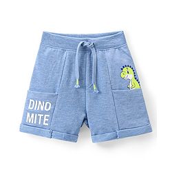 Babyhug Cotton Looper Knit Mid Thigh Dino Printed Shorts - Blue