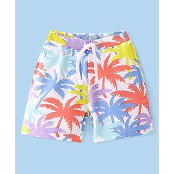 Babyhug Cotton Looper Knit Mid Thigh Length Shorts Palm Tree Print - Multicolour
