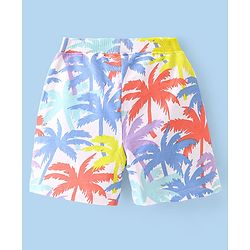 Babyhug Cotton Looper Knit Mid Thigh Length Shorts Palm Tree Print - Multicolour
