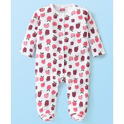 Babyhug Interlock Knit Full Sleeves Sleepsuit Apple Print - White