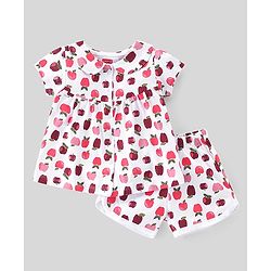 Babyhug Single Jersey Knit Half Sleeves Night Suit Apple Print - White