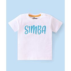 Babyhug Disney 100% Cotton Knit Single Jersey Dungaree & Half Sleeves T-Shirt With Lion King Print - White & Blue