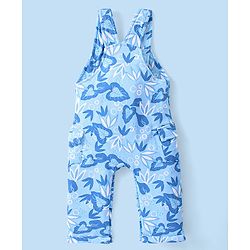 Babyhug Disney 100% Cotton Knit Single Jersey Dungaree & Half Sleeves T-Shirt With Lion King Print - White & Blue