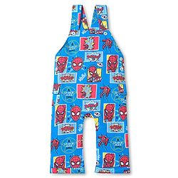Babyhug Marvel Cotton Knit Dungaree With Half Sleeves T-Shirt & Spiderman Print - Yellow & Blue