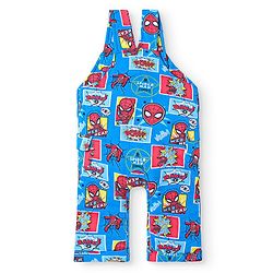 Babyhug Marvel Cotton Knit Dungaree With Half Sleeves T-Shirt & Spiderman Print - Yellow & Blue