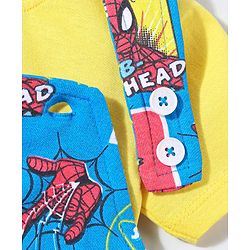 Babyhug Marvel Cotton Knit Dungaree With Half Sleeves T-Shirt & Spiderman Print - Yellow & Blue
