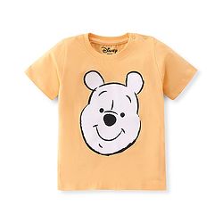Babyhug Disney Cotton Knit Dungaree and Half Sleeves T-Shirt Set Winnie the Poo Print - Yellow & Blue