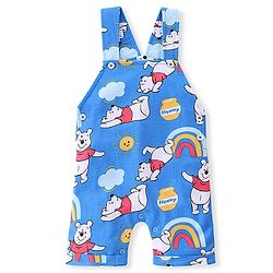 Babyhug Disney Cotton Knit Dungaree and Half Sleeves T-Shirt Set Winnie the Poo Print - Yellow & Blue