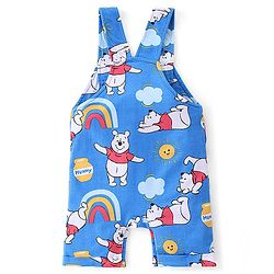 Babyhug Disney Cotton Knit Dungaree and Half Sleeves T-Shirt Set Winnie the Poo Print - Yellow & Blue
