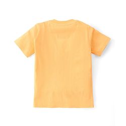 Babyhug Marvel Cotton Single Jersey Knit Dungaree With Half Sleeve Tee And Avengers Print - Yellow & Navy Blue