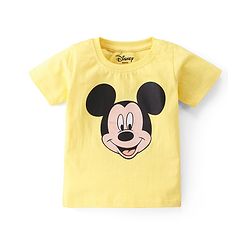 Babyhug Disney Single Jersey Knit  Dungaree with Half Sleeve T-Shirt  & Mickey Mouse  Print - Yellow & Blue