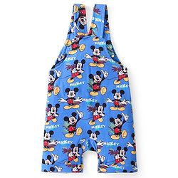 Babyhug Disney Single Jersey Knit  Dungaree with Half Sleeve T-Shirt  & Mickey Mouse  Print - Yellow & Blue
